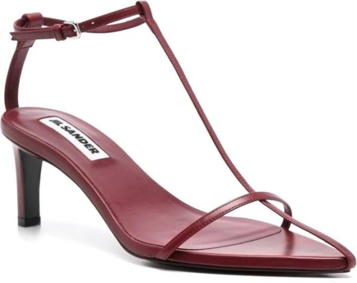 Jil Sander Bordeauxrode Leren Enkelband Sandalen Red Dames