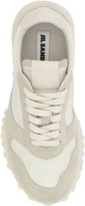 Jil Sander Gestructureerde Platform Sneakers Vetersluiting Stijl Beige Dames