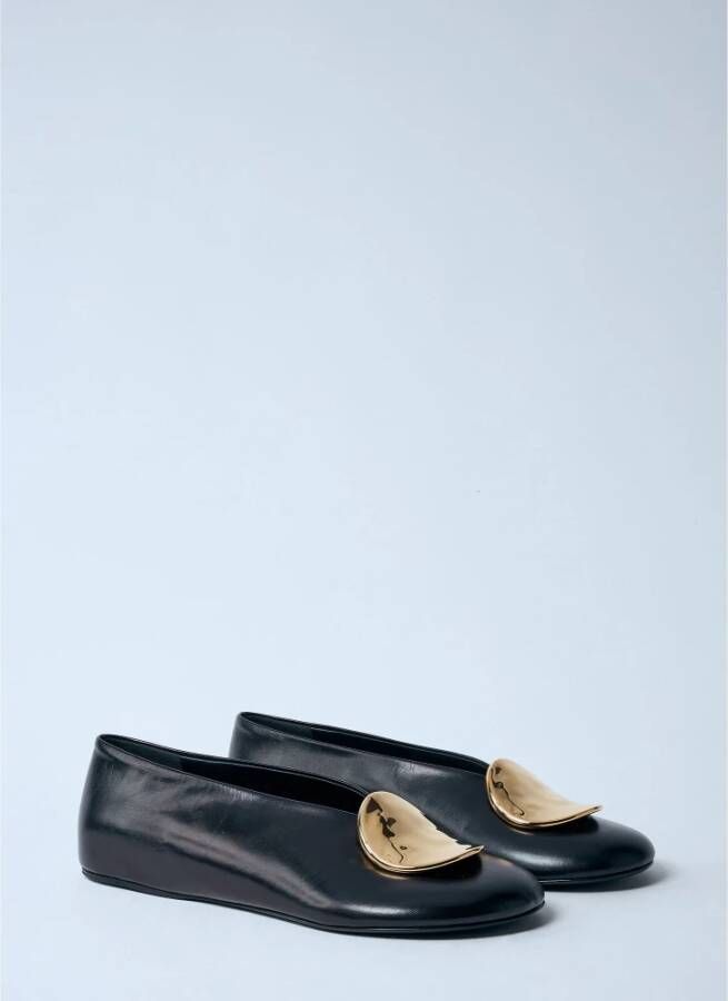 Jil Sander Goud-tone Leren Ballerina Pumps Black Dames