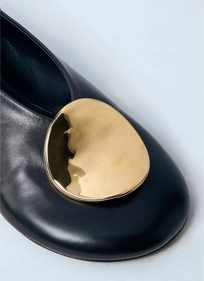 Jil Sander Goud-tone Leren Ballerina Pumps Black Dames