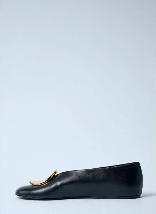 Jil Sander Goud-tone Leren Ballerina Pumps Black Dames