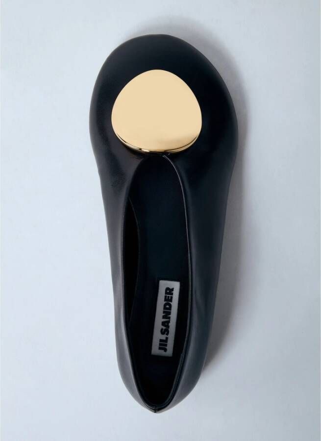 Jil Sander Goud-tone Leren Ballerina Pumps Black Dames