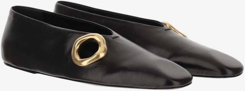 Jil Sander Leren Ballet Flats met Gouden Detail Black Dames