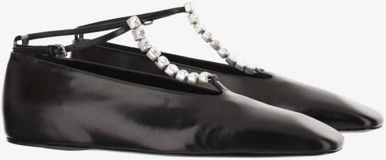 Jil Sander Leren Ballet Flats met Kristaldetail Black Dames