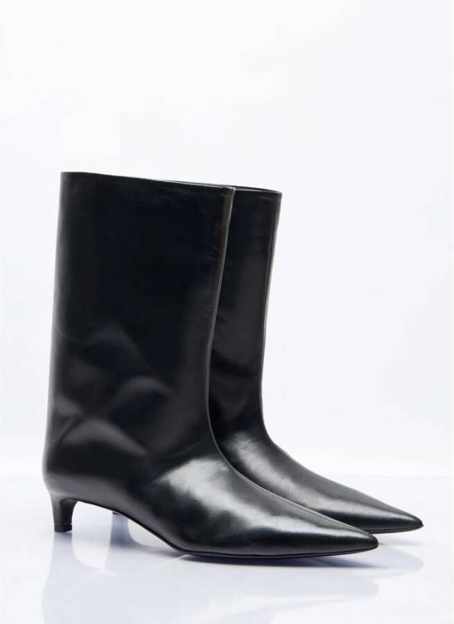 Jil Sander Leren Enkellaarzen Puntige Neus Kittenhak Black Dames