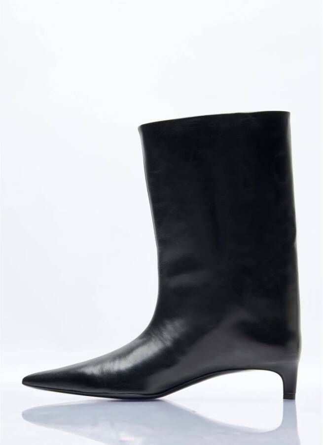 Jil Sander Leren Enkellaarzen Puntige Neus Kittenhak Black Dames