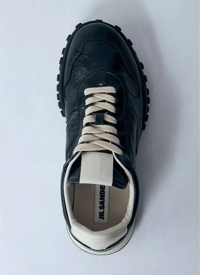 Jil Sander Leren Low-Top Sneakers met Logo Motief Black Dames