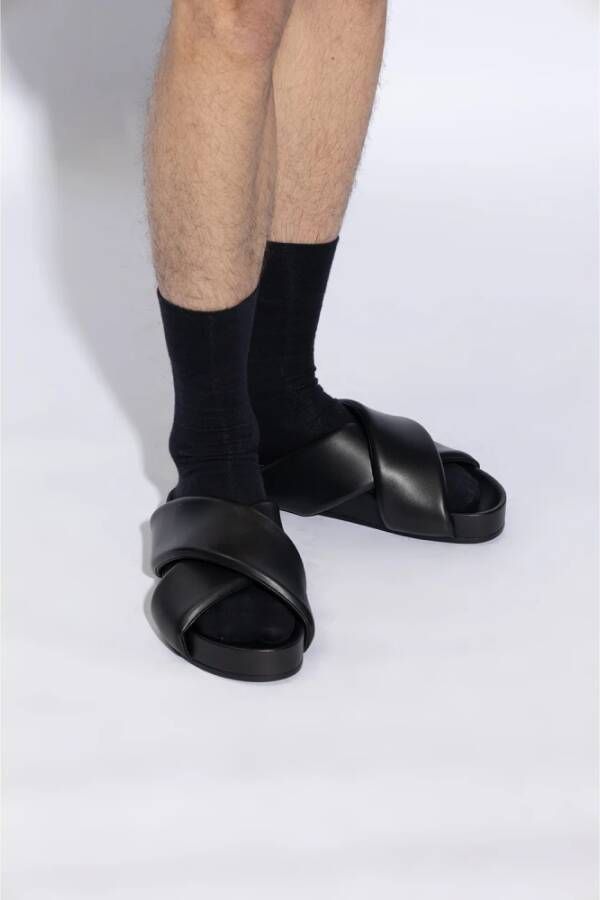 Jil Sander Leren slides Black Heren