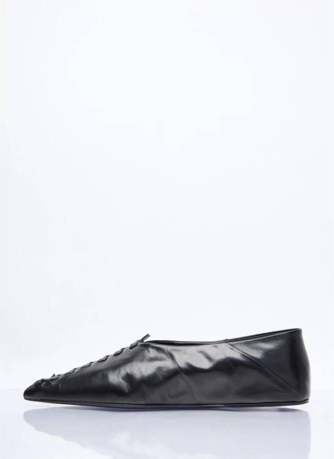 Jil Sander Puntige Leren Ballerina Flats Black Dames