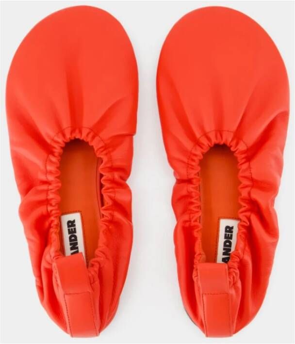 Jil Sander Rode Leren Ballerina's Instap Ronde Neus Red Dames