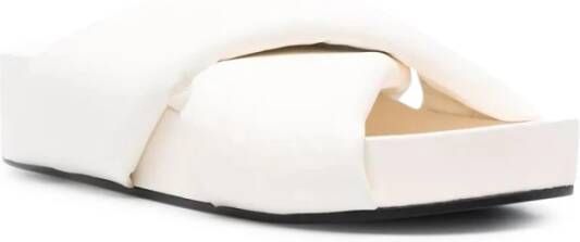 Jil Sander Crossover Strap Sliders met gewatteerd ivoor leer Wit Dames