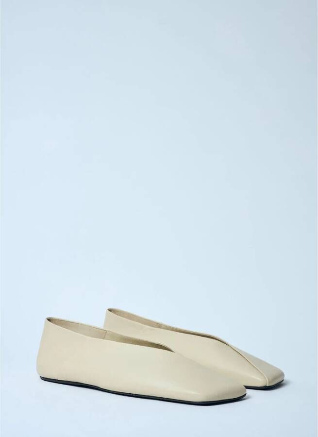 Jil Sander Vierkante Leren Ballerina Flats Beige Dames