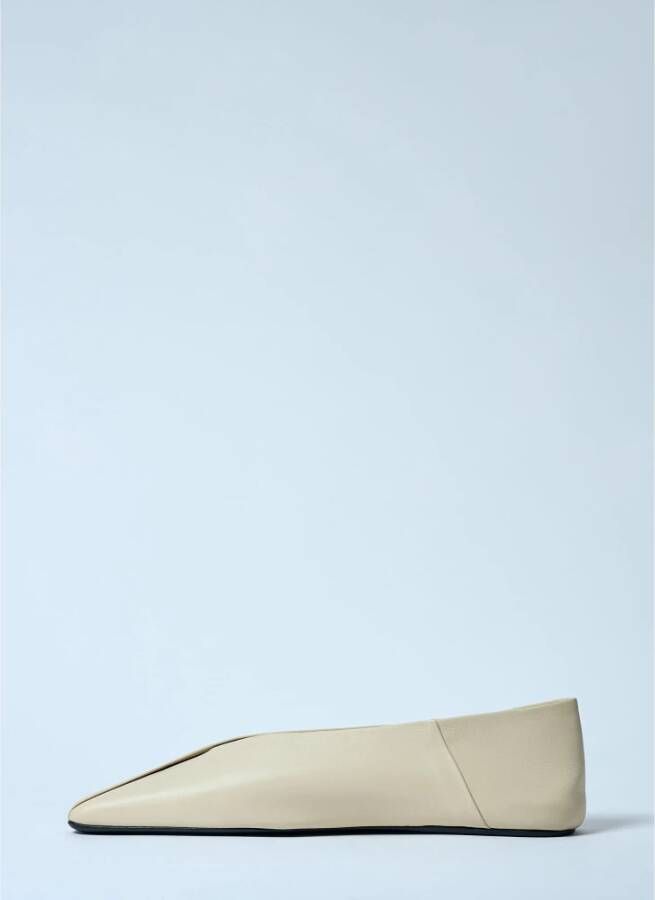 Jil Sander Vierkante Leren Ballerina Flats Beige Dames