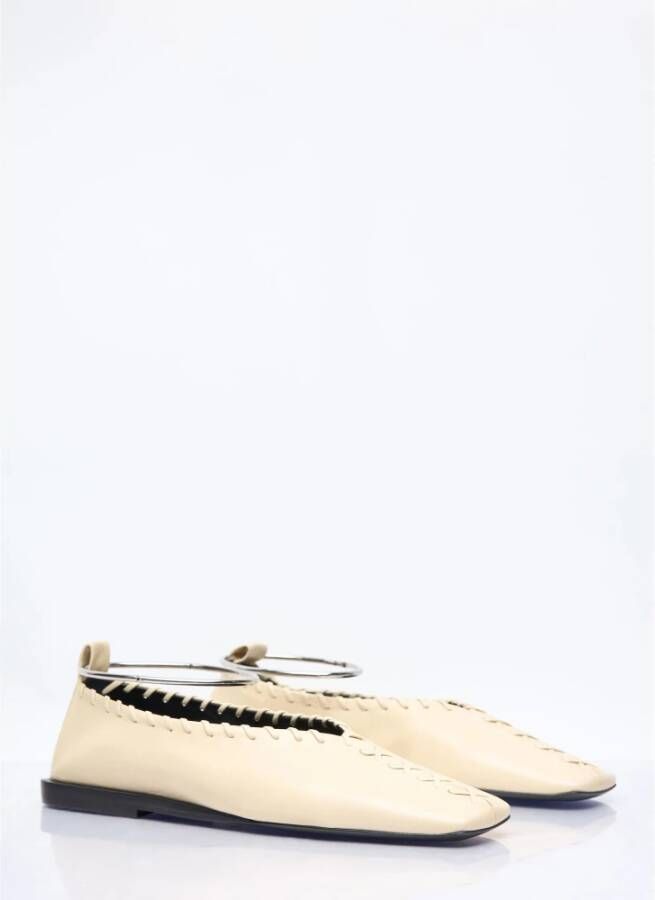 Jil Sander Vierkante Neus Leren Ballerina Flats Beige Dames