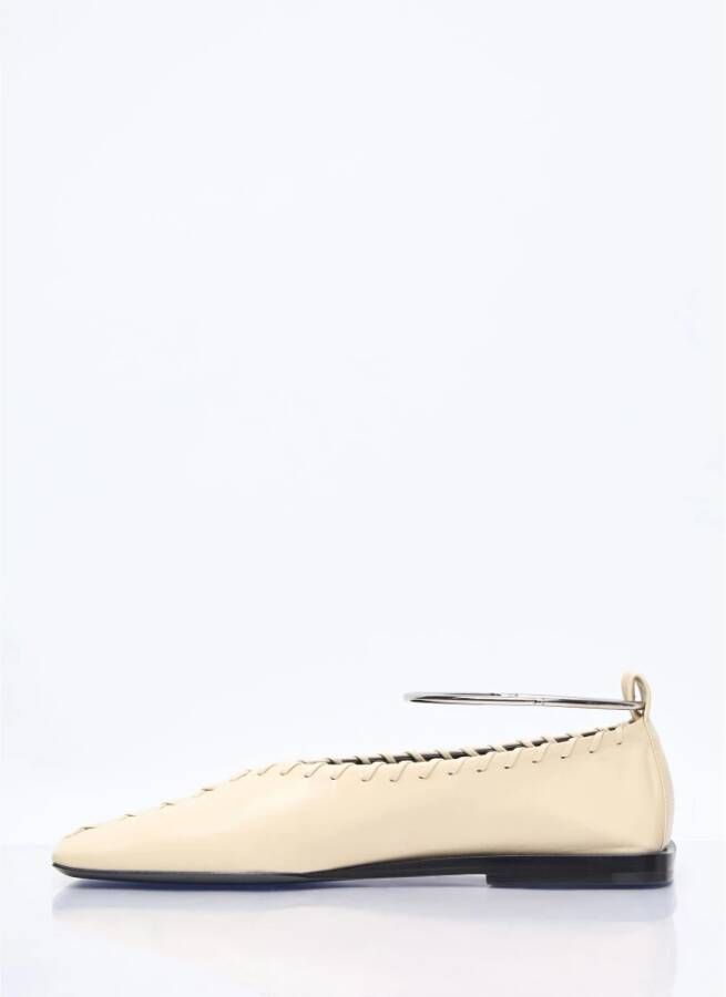 Jil Sander Vierkante Neus Leren Ballerina Flats Beige Dames