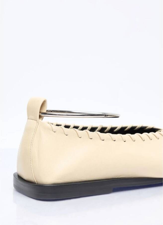 Jil Sander Vierkante Neus Leren Ballerina Flats Beige Dames