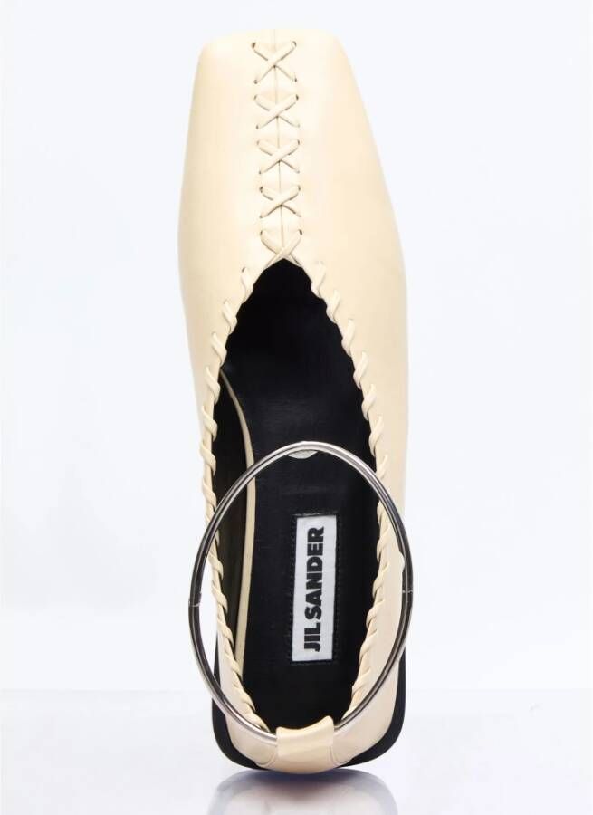 Jil Sander Vierkante Neus Leren Ballerina Flats Beige Dames