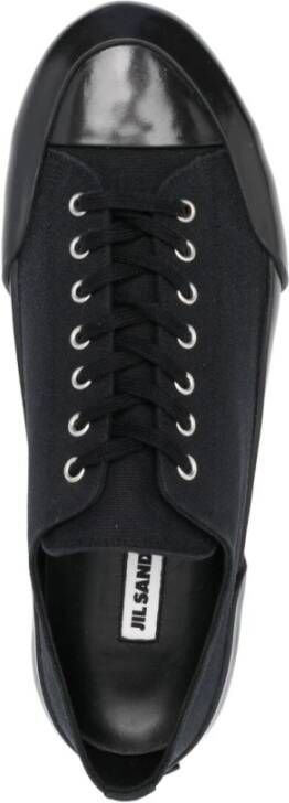 Jil Sander Zwarte Canvas Sneakers Ronde Neus Black Heren