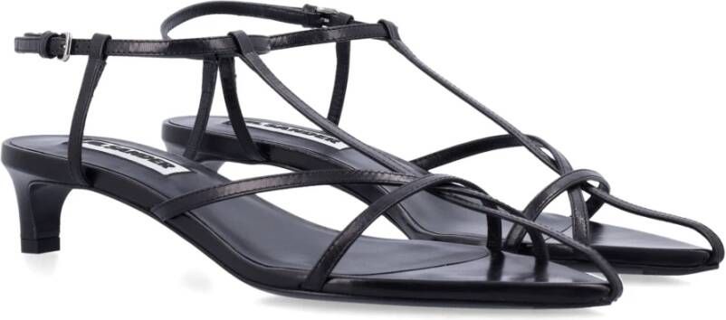 Jil Sander Zwarte Gesloten Leren Hoge Hak Sandalen Black Dames