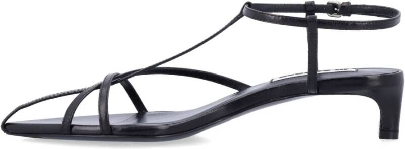 Jil Sander Zwarte Gesloten Leren Hoge Hak Sandalen Black Dames