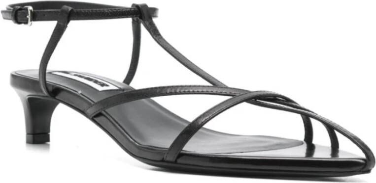 Jil Sander Zwarte Kitten Heel Cage Sandaal Black Dames