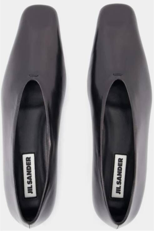 Jil Sander Zwarte Leren Ballerinas Slip-On Ronde Neus Black Dames