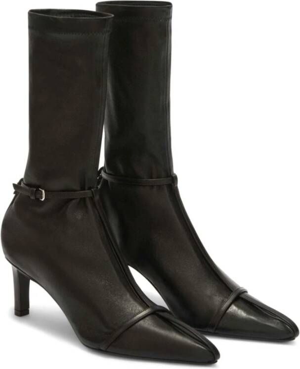 Jil Sander Zwarte Leren Enkellaarsjes Stiletto Hak Black Dames