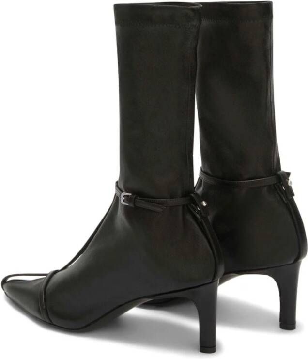 Jil Sander Zwarte Leren Enkellaarsjes Stiletto Hak Black Dames