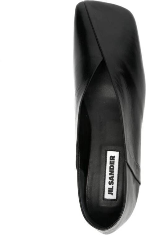 Jil Sander Zwarte Leren Platte Schoenen Black Dames