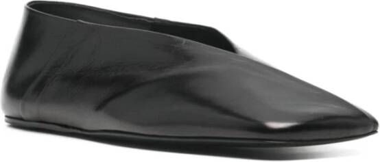 Jil Sander Zwarte Leren Platte Schoenen Black Dames