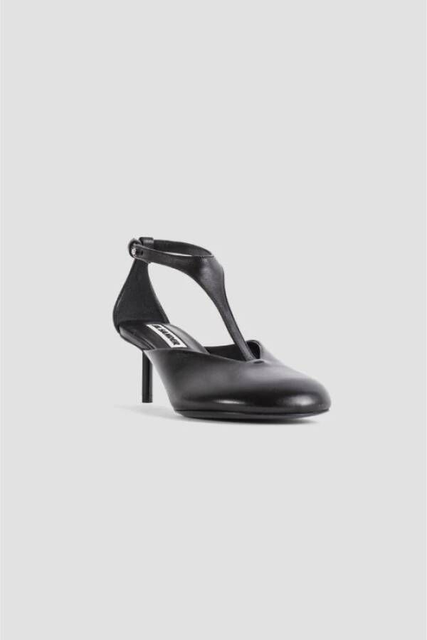 Jil Sander Zwarte Leren Ronde Neus Pumps Black Dames