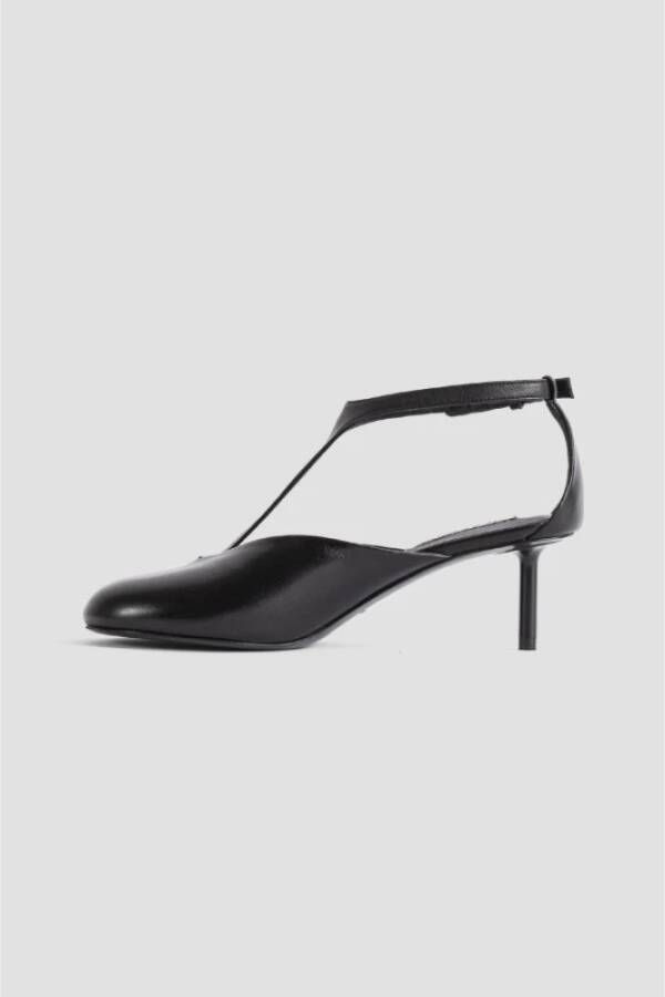 Jil Sander Zwarte Leren Ronde Neus Pumps Black Dames