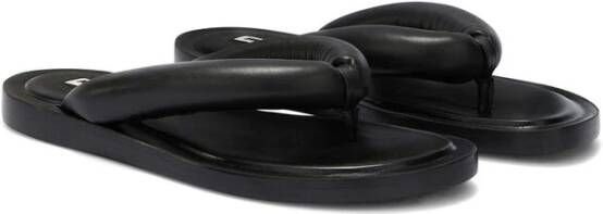 Jil Sander Zwarte Leren Teenslippers Platte Zool Black Dames