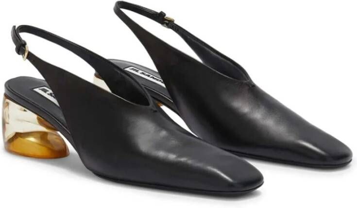 Jil Sander Zwarte Leren Vierkante Neus Hakken Pumps Black Dames