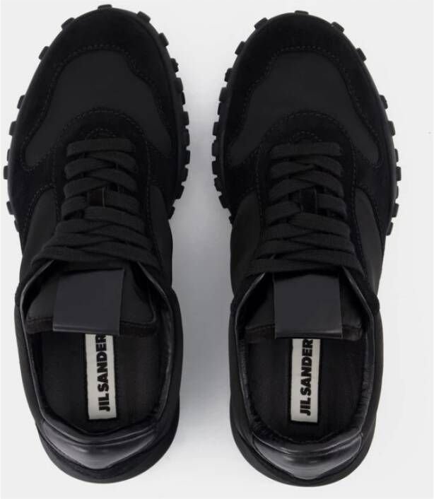 Jil Sander Zwarte synthetische sneakers met ronde neus Black Heren