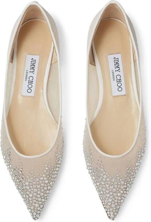 Jimmy Choo Beige Kristal Mesh Puntige Neus Schoenen White Dames