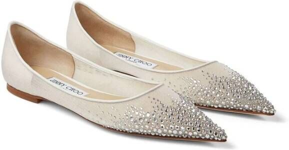 Jimmy Choo Beige Kristal Mesh Puntige Neus Schoenen White Dames