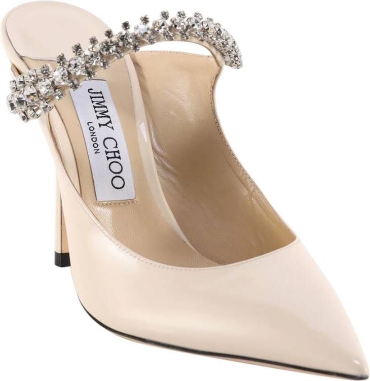 Jimmy Choo Beige Patent Leren Muiltjes met Strass Band Beige Dames