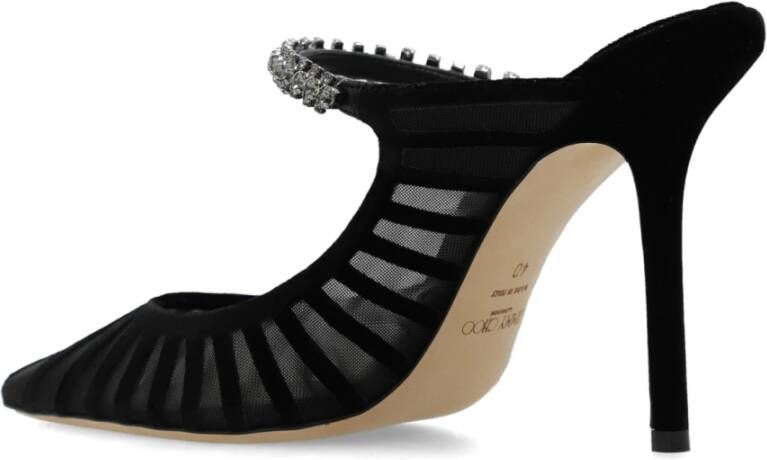 Jimmy Choo Zwarte Velvet Heeled Mules met Kristalband Black Dames