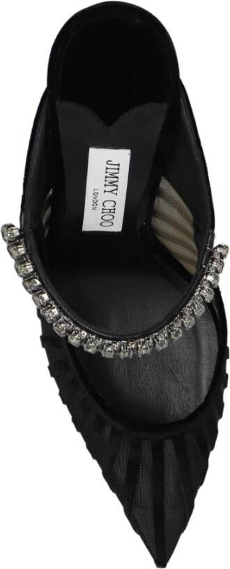 Jimmy Choo Zwarte Velvet Heeled Mules met Kristalband Black Dames