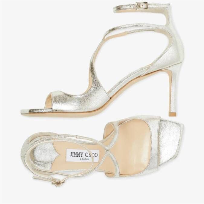 Jimmy Choo Champagne Glitter Sandalen met Enkelband Beige Dames