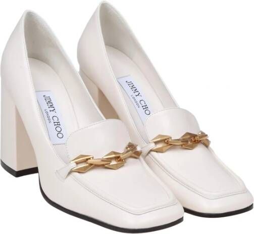 Jimmy Choo Crème Witte Leren Pomp met Kettingdetail White Dames