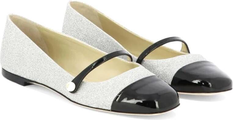 Jimmy Choo Elegante Zwarte Zilveren Ballerina Flats White Dames