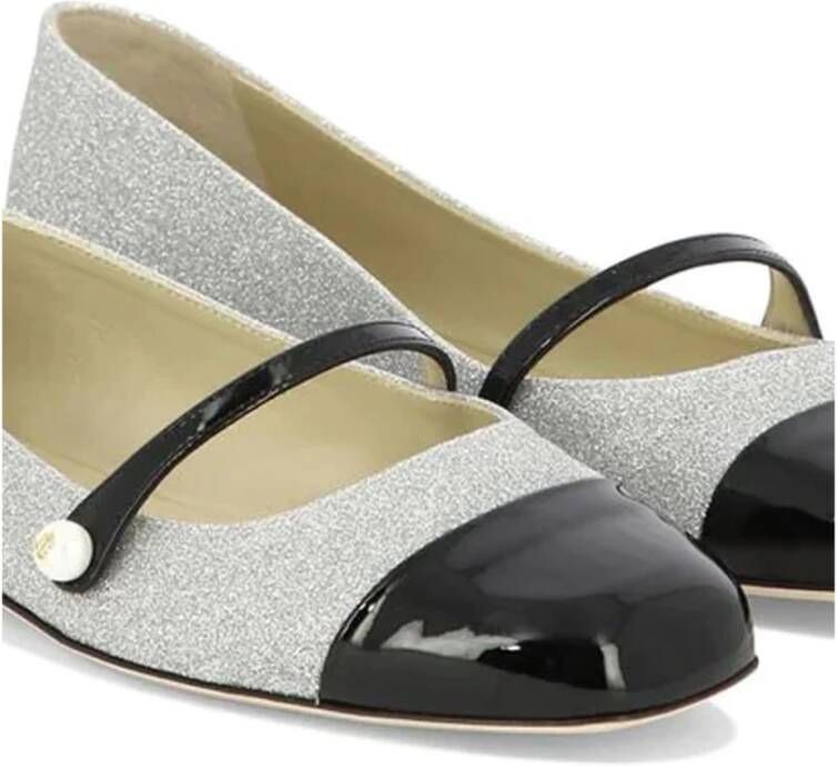 Jimmy Choo Elegante Zwarte Zilveren Ballerina Flats White Dames