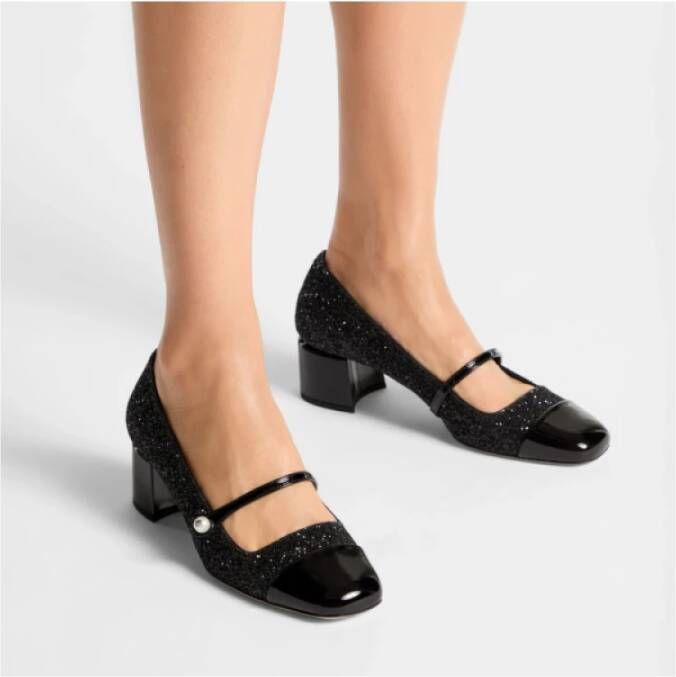 Jimmy Choo Elisa Pailletten Leren Pumps met Parels Black Dames