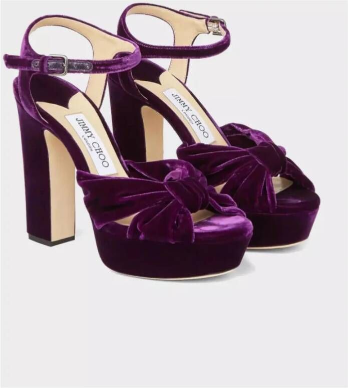 Jimmy Choo Fluwelen Plateau Sandalen Paarse Kruisbanden Purple Dames