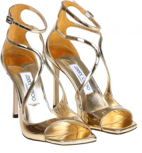 Jimmy Choo Gouden Metallic Leren Sandaal met Vierkante Tip Yellow Dames