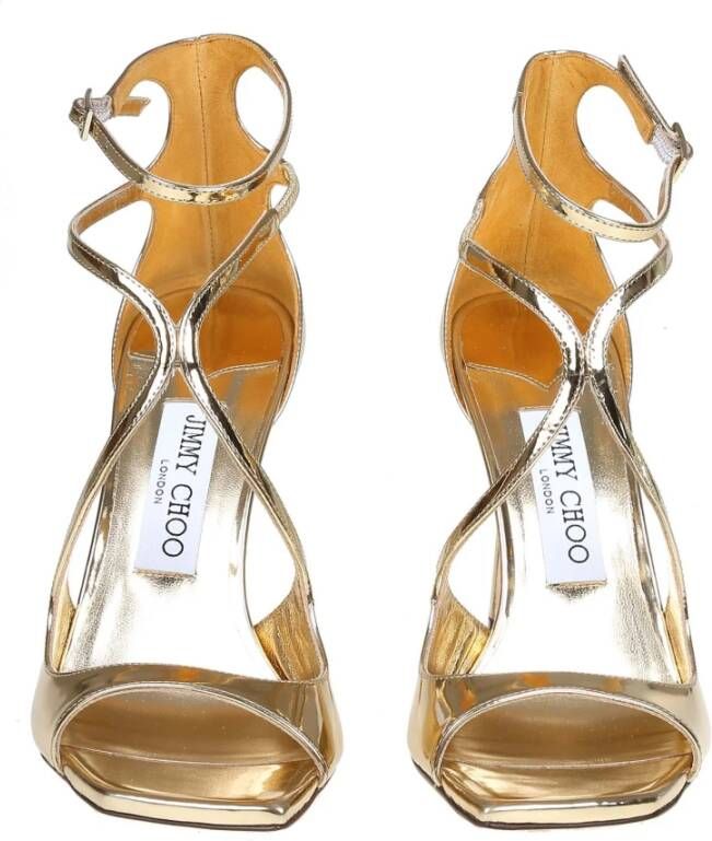 Jimmy Choo Gouden Metallic Leren Sandaal met Vierkante Tip Yellow Dames