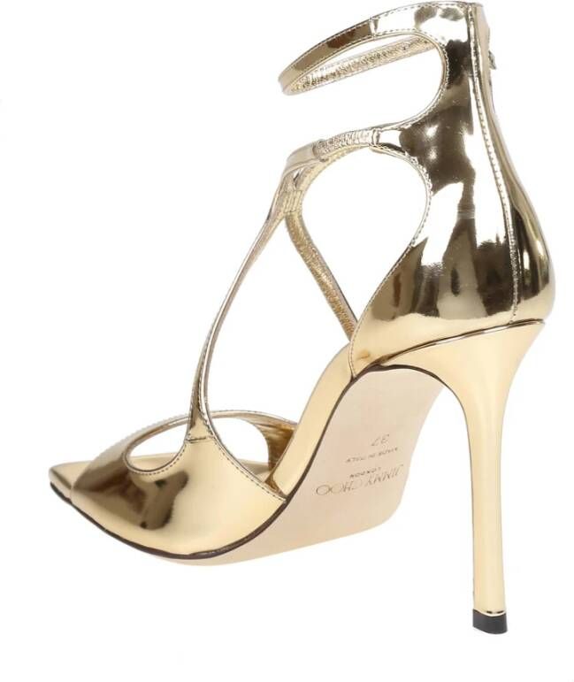 Jimmy Choo Gouden Metallic Leren Sandaal met Vierkante Tip Yellow Dames