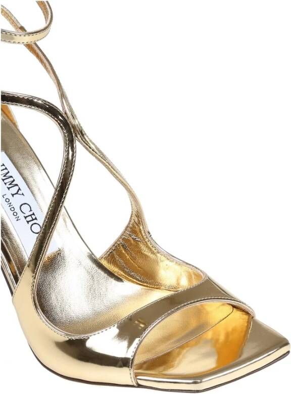 Jimmy Choo Gouden Metallic Leren Sandaal met Vierkante Tip Yellow Dames